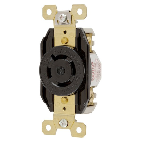 Hubbell Wiring Device-Kellems Locking Devices, Twist-Lock®, Industrial, Flush Receptacle, 20A 3-Phase WYE 347/600V AC, 4-Pole 4-Wire Non- Grounding, L20-20R, Screw Terminal, Black HBL2460